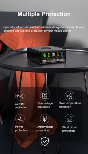 6 Port Multi USB Rapid Fast Charger Wall Plug Charger Station LCD Power Adapter - Photo 13 sur 16