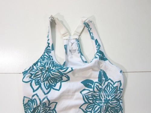 Old Navy Active Green White Floral Built In Bra T-Back Yoga Run Workout Tank XS - Picture 3 of 9