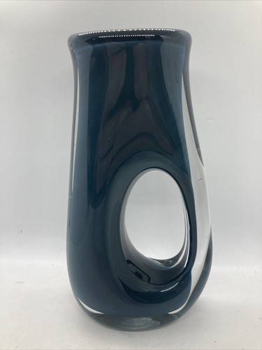 Adam Jablonski Signed Blue/Gray Hand Blown Artisan Vase 10”x6”x2” Poland - Picture 2 of 11