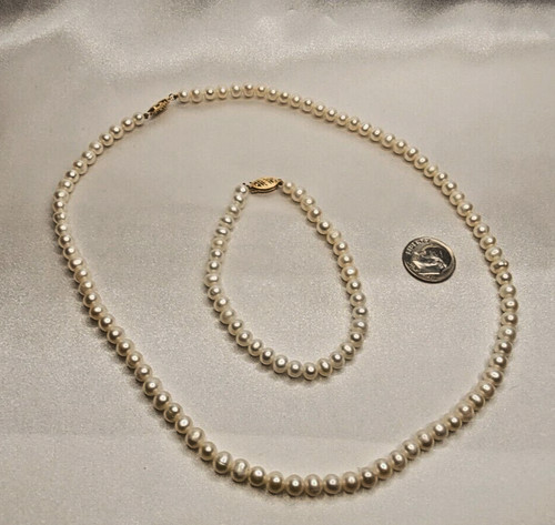 IWI 14K Yellow Gold & Cultured Pearl Necklace & Bracelet Set