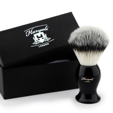 Men's Wet Shave Synthetic Silver Tip Shaving Brush In Black Brass Handle HARYALI