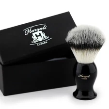 Men's Wet Shave Synthetic Silver Tip Shaving Brush In Black Brass Handle HARYALI