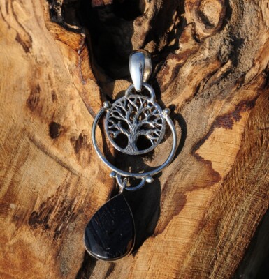 Pendant precious jungite + tree of life silver 925 jewelry unique necklace noble