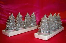 Vintage Set 8 Shiny Silver Textured Unscented Tree Tea Lights New Unused Candles