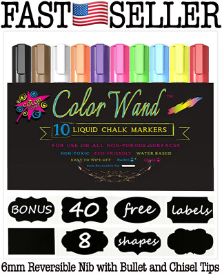 10 Colors Liquid Chalkboard Paint Chalk Markers Water-based Pens +40 Labels *NEW