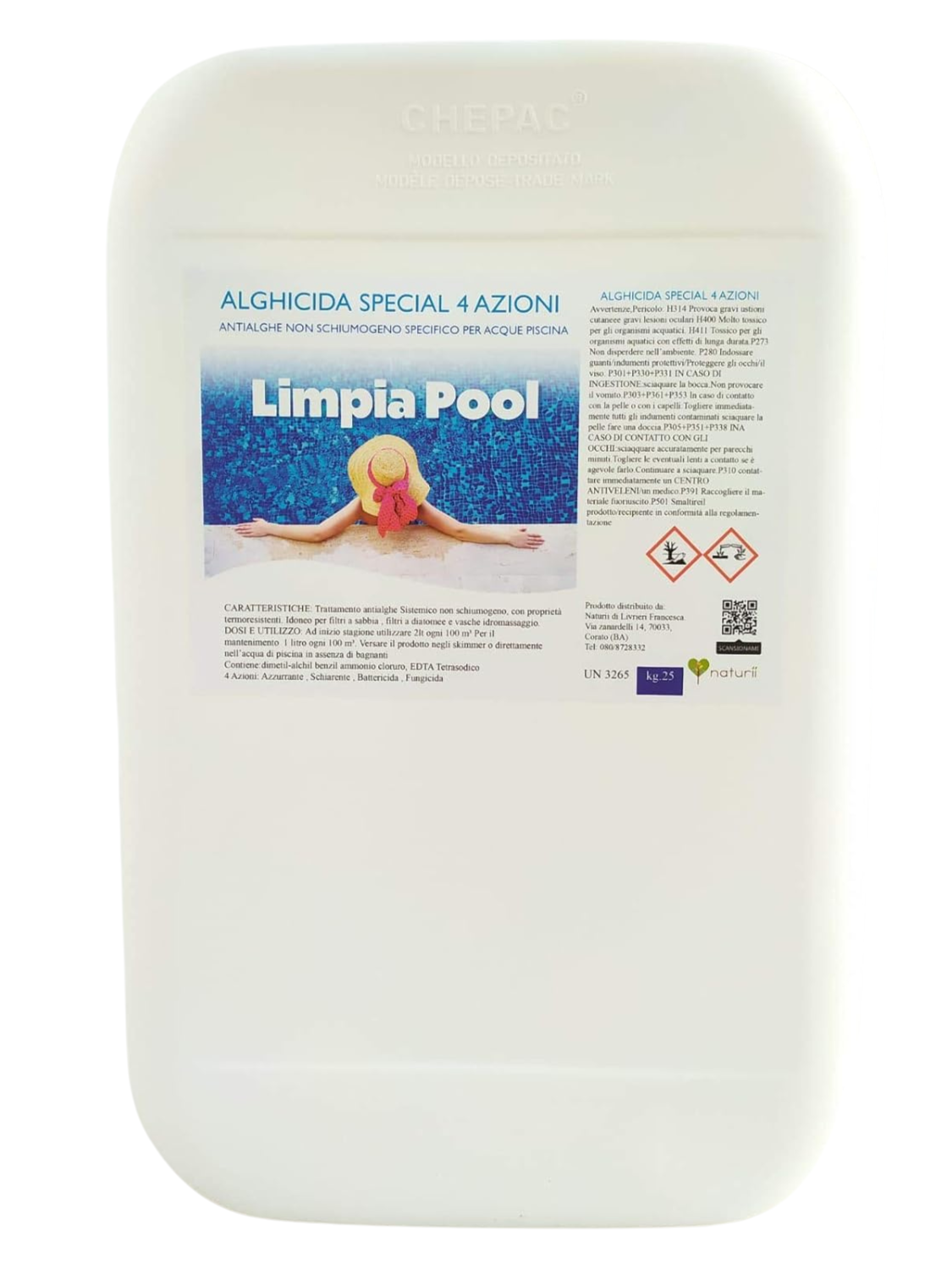 Limpia Pool ANTIALGHE 4 AZIONI Alghicida Sistemico Azzurrante Piscine 25 KG