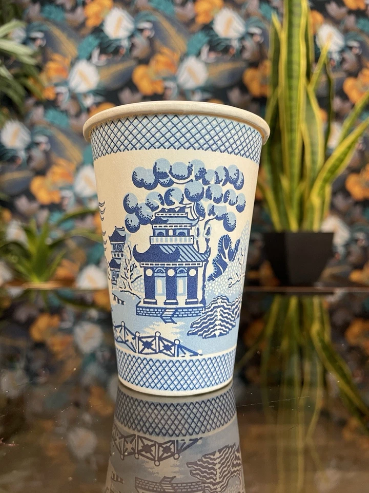 10 x Tazas de Papel Enceradas LILY De Colección Azul y Blanco Oriental PATRÓN SAUCE Fiesta Foto 4 de 4