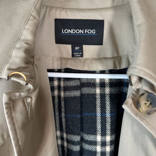 Abrigo de gabardina London Fog para mujer talla 8P beige totalmente forrado azul y blanco a cuadros - Imagen 2 de 19