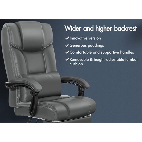 ALFORDSON Silla de Oficina Ordenador Gaming PU Cuero Asiento Recliner Gris - Imagen 4 de 12