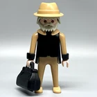 Playmobil Vintage Old Traveler Business Man Male Adult Figure Grey Tan Black Bag