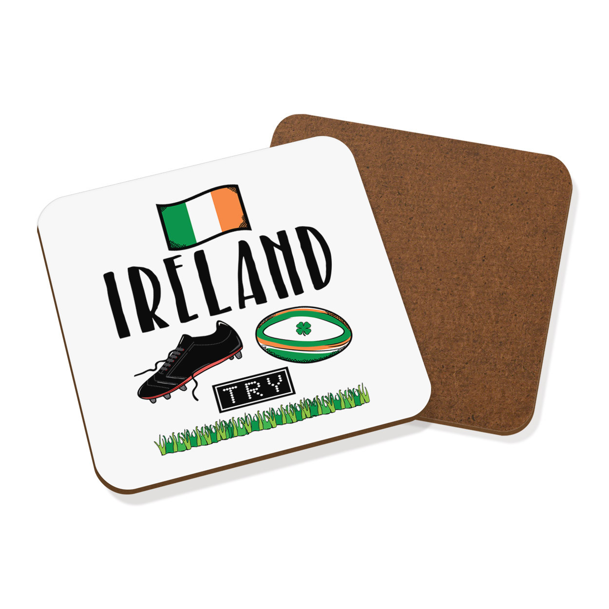 Rugby Ireland Coaster Drinks Mat - Funny League Union Shamrock Flag Sport
