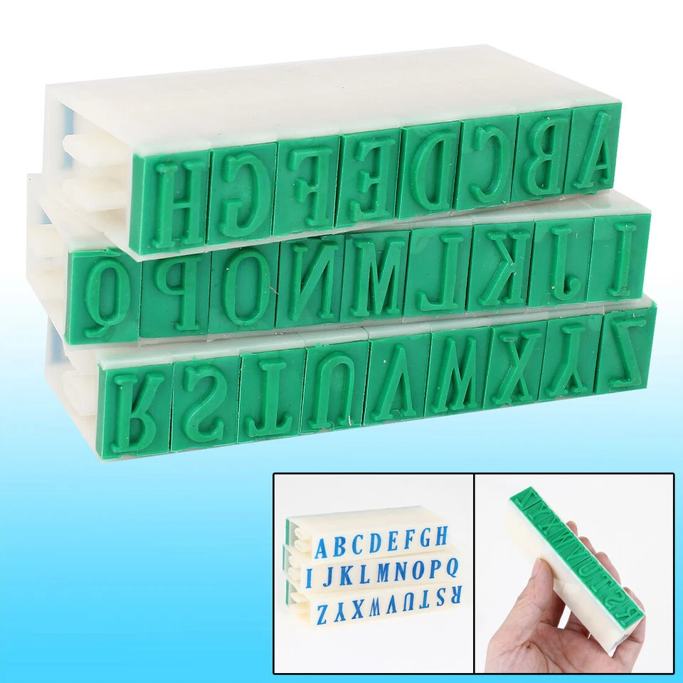 UXCELL 13mm x 8mm Grün Gummi Rubber Kopf 26 Buchstaben Kombination Stempel Set