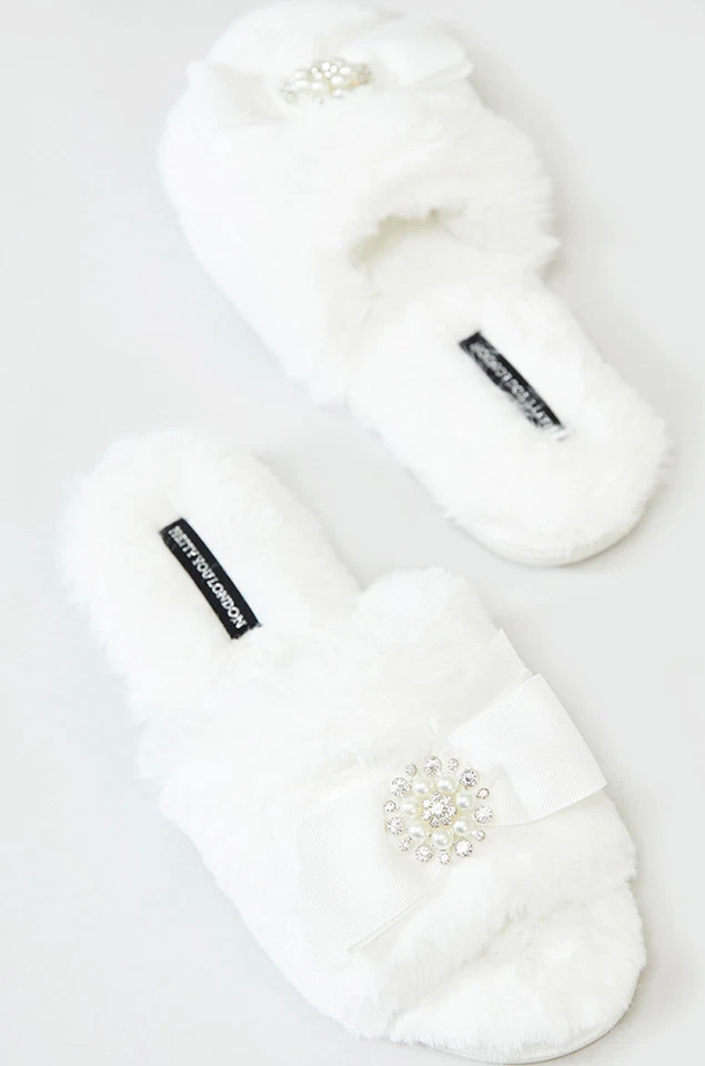Pretty You London Elegant Women Slip-On Slippers Jeweled, Brides, Mom's, White, - Image 4 of 4