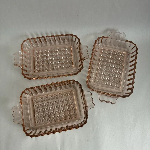 (3) Vintage Anchor Hocking Pink Depression Glass Mint Dish Trinket Relish