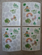 St. Patrick's Day Hallmark Stickers 4 Partial Sheets Green Shamrocks Leprechauns