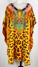 Winlar Short Caftan - Yellow Tribal Animal Leopard Print - Poly Microfiber OS