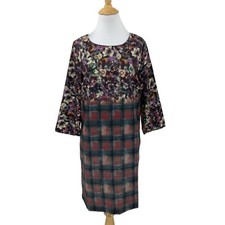 Maeve Dress Womens S Small Plum Multi Floral Plaid Zip Back Shift Anthropologie