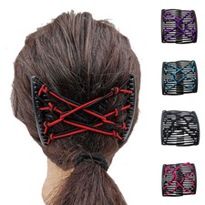 Vintage Women Beaded Stretchy Double Hair Comb Magic Hair Clip Hairpin Headwear 