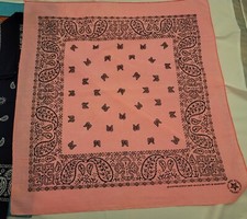 22" X 21" Pink Black Cotton Poly Bandana Made in USA NEW