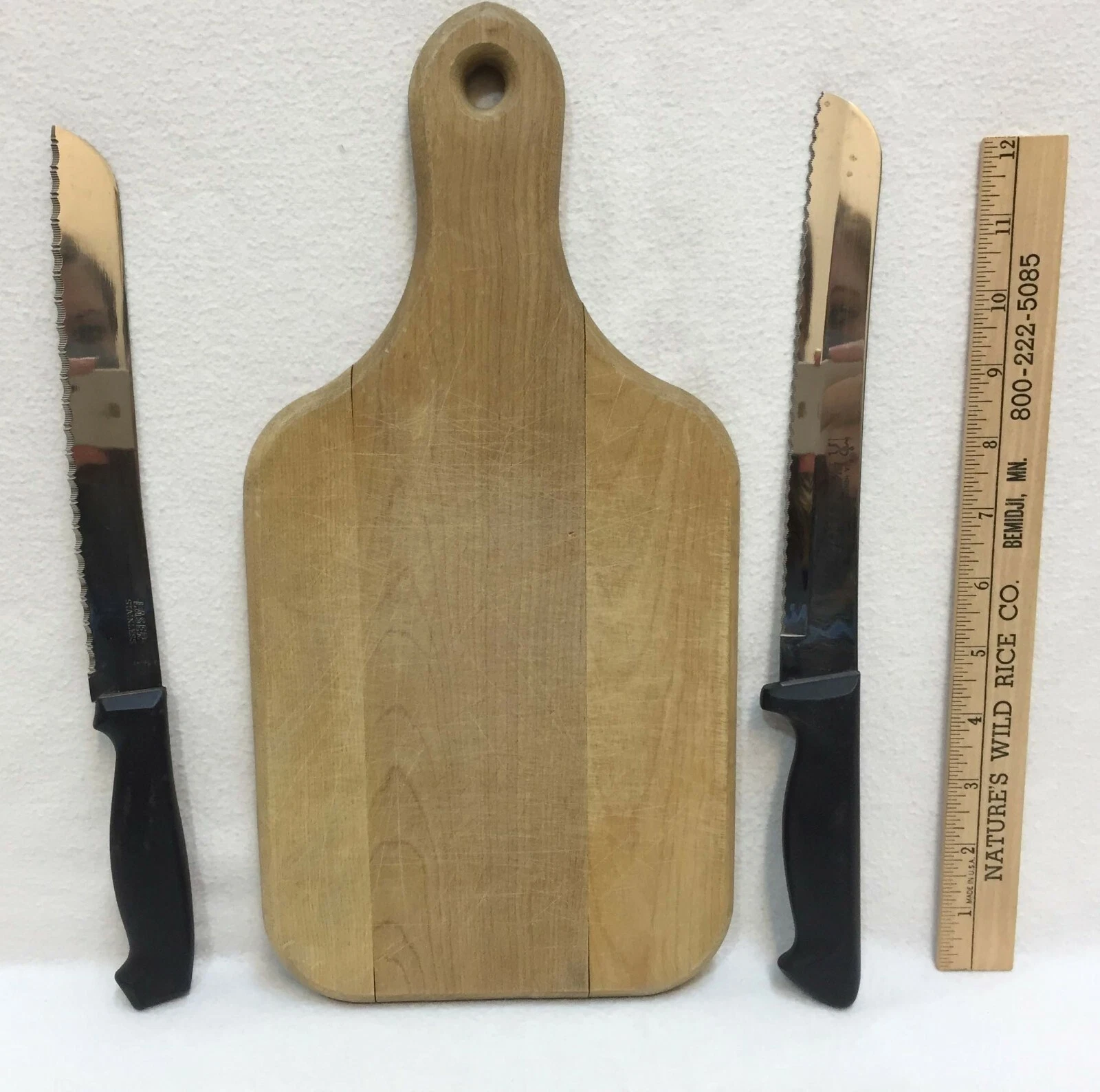 EVEREDGE & LASER Kitchen Knives Serrated Stainless Steel Blades & Cutting Board