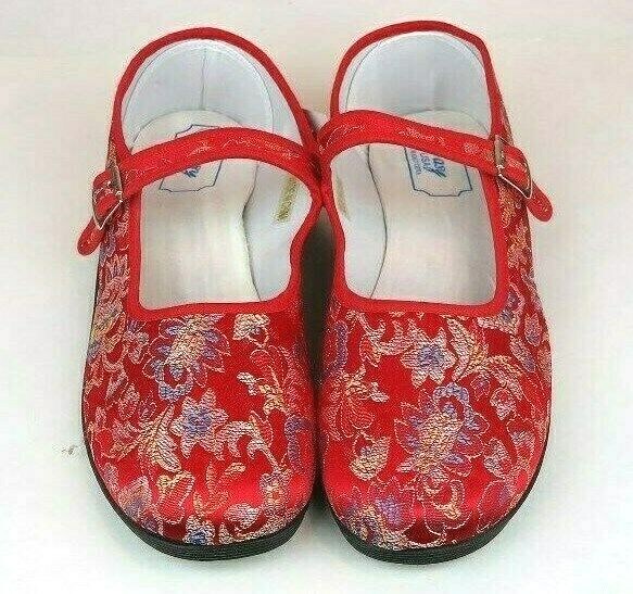 Women's Chinese Mary Jane Floral Brocade Shoes Red Sizes 6 - 11