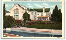 Postcard CA Beverly Hills Residence of Mary Pickford Americas Sweetheart D16