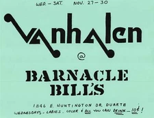 Van Halen Concert Flyer 1974 Barnacle Bill's