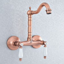 Antique Copper Wall Mounted Kitchen/Bathroom Swivel Basin Sink Faucet Mixer Taps