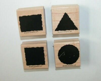 Rubber Stamp Wood Mounted Set Background Shapes Square Rectangle Circle Triangle