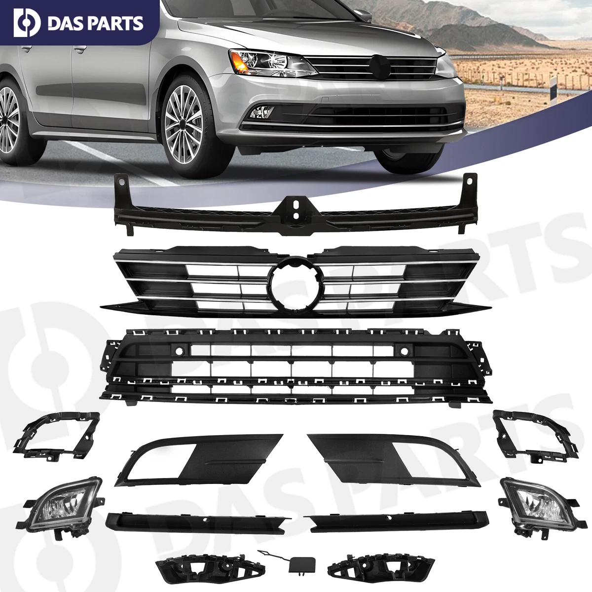 LQI Front Grille W/Chrome Trim Compatible With Volkswagen Jetta 2010 2014 Black Honeycomb 5c6853653a
