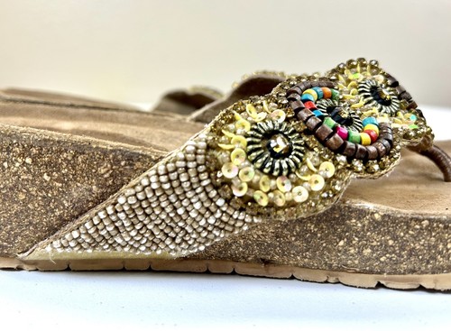 Spring Step Thong Sandals Wedges Beaded Boho Hippie Flip Flip Comfort Size 6 - Picture 5 of 10