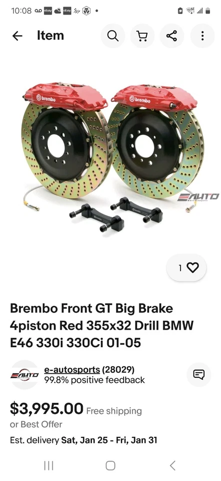 Brembo GT Big Brake Kit BMW E46 01-05 323i 325i 328i 330i All 4 Calipers Rotors - Image 3 of 4