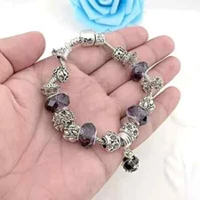 PANDORA SILVER BRACELET WITH CRYSTAL HEART AND LOVE EUROPEAN CHARMS