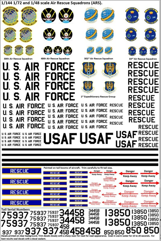 1/144 1/72 1/48 Aerospace / Air Rescue Squadron (ARS) Decals