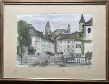 P.Kaldiman Oil Painting 1948 View One City Church Hotel Du Lac Wer White Where?