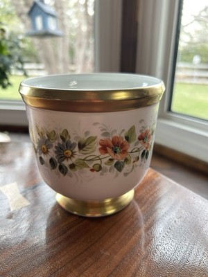 Vista Alegre VA Portugal Porcelain Floral & Gold Trims Cachepot 4'' Bowl Planter