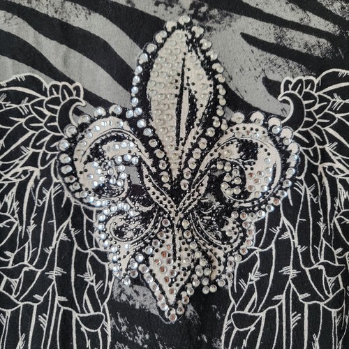 Ritual Y2K T-Shirt XL schwarz Fleur de Lis Engelsflügel Strass langarm - Bild 3 von 4