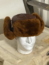 Vintage 90s Brown Trapper Hat Faux Fur Lined Ear Flaps Aviator Ushanka Size 59