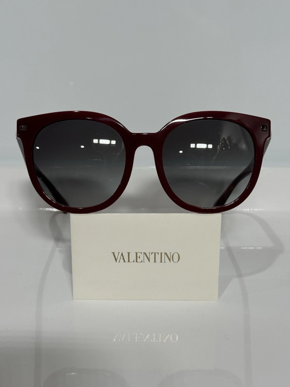 Valentino — Valentino VA 4083 5139/8G Bordeaux Round Acetate Grey Gradient Sunglasses