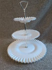 VINTAGE Fenton Silver Crest Milk Glass 3 Tier Ruffled 14" Tidbit Dessert Tray