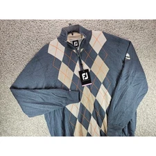 FootJoy Men Large Performance Sweater NWT Merino Wool Teton Pines Argyle 1/2 Zip