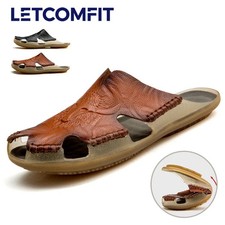 Men's Leather Non-Slip Slippers Beach Sandals Comfort Outdoor Activities Shoes