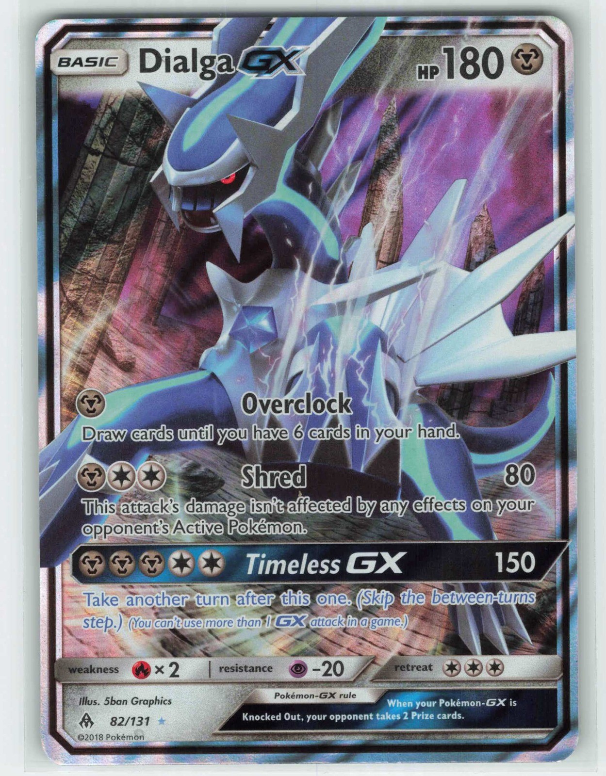2018 Pokemon, Forbidden Light, #82/131 Dialga GX, Holo Ultra Rare NM
