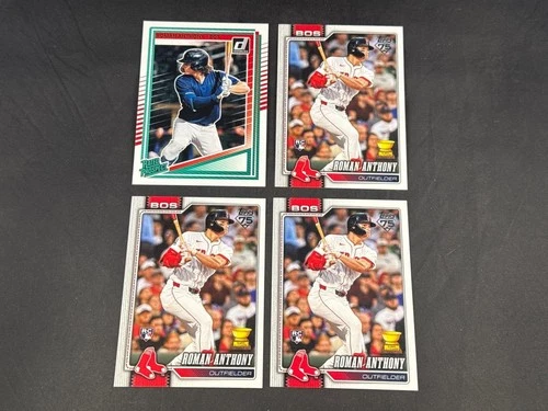 4 CARD ROMAN ANTHONY 2025 PANINI DONRUSS 2026 TOPPS ROOKIE CARD LOT RED SOX RC