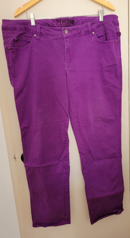 TRIPP NYC Purple Denim Pants Jeans Stretch Skull Studs 5 Pocket Size 22