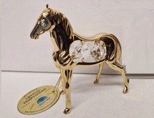 SWAROVSKI CRYSTAL ELEMENT STUDDED WILD HORSE STALLION FIGURINE 24K GOLD PLATED