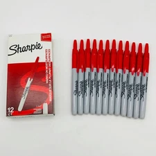 Sharpie 32702 Red Marker Fine Point Retractable No Cap Permanent 12 Count