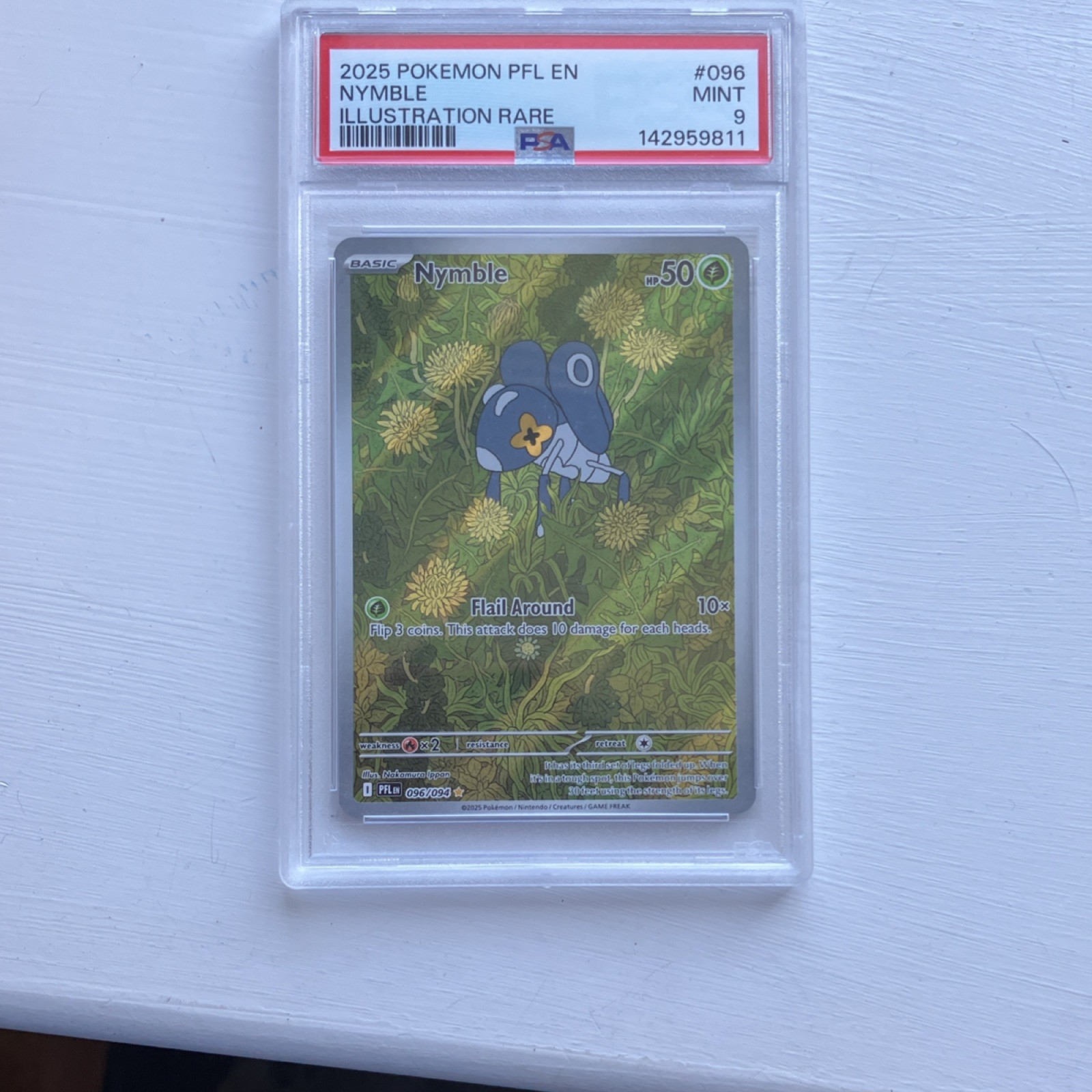 Pokemon TCG Nymble 096/094 Me02 Phantasmal Flames Illustration Rare Holo PSA 9