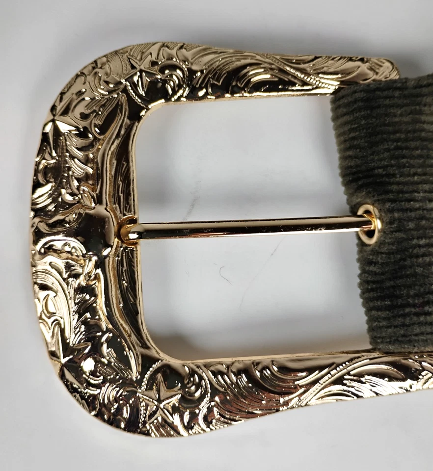 Mujer ALGODÓN Pana Cinturón Occidental Steer Star Texas Vaquero Oliva Verde Ejército 40" Foto 3 de 4