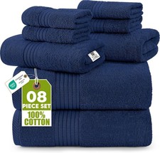 8 Piece Premium Towel Set 2 Bath 2 Hand and 4 Washcloths 100 Ring Spun Cotton